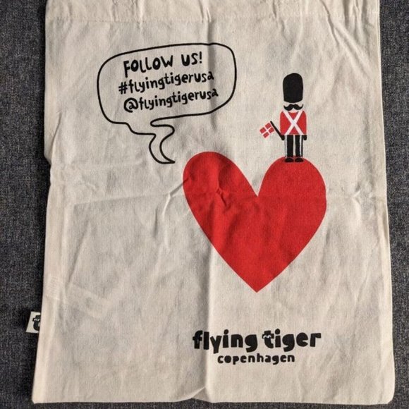 Flying Tiger Copenhagen Halloj Heart Denmark Love Tote Bag Natural Canvas - Picture 1 of 6